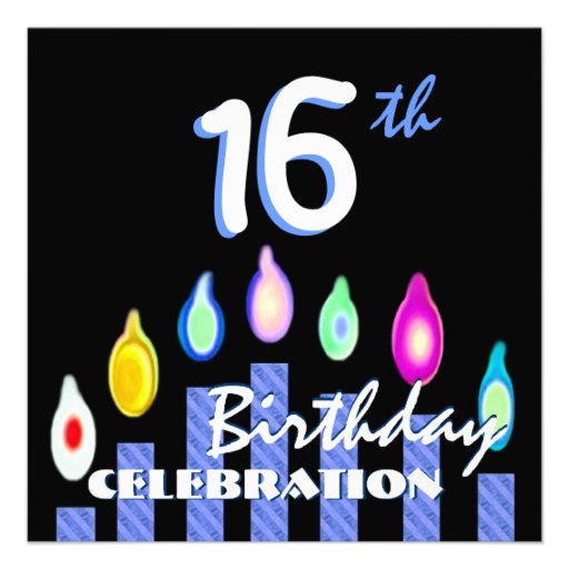 16th Birthday Party Blue Striped Candles Recycled Invitations