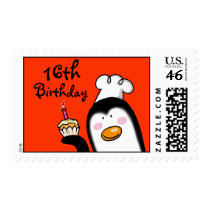 16th birthday party cupcake (penguin chef) postage