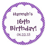 16th Birthday Party Cute Polka Dots Custom Name Stickers