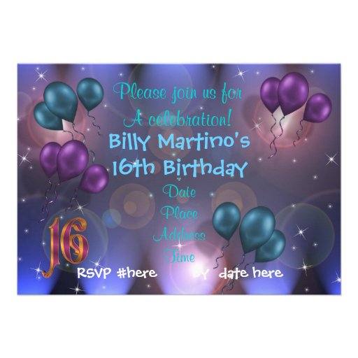 16th Birthday Party Invitation balloons