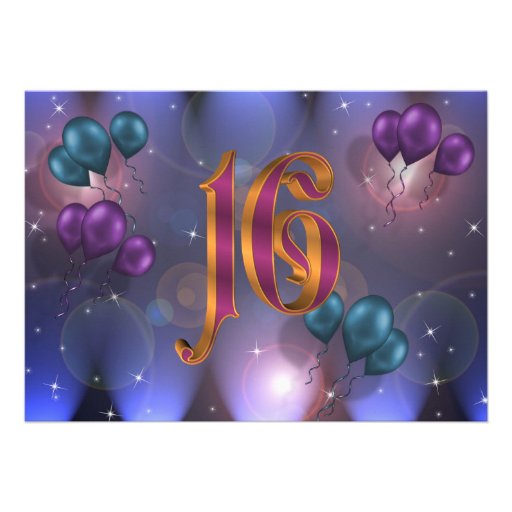 16th Birthday Party Invitation balloons