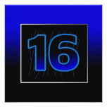 16th Birthday Party Invitation - Blue/Black Personalized Announcements
