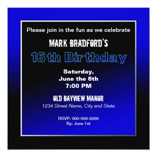 16th Birthday Party Invitation -   Blue/Black