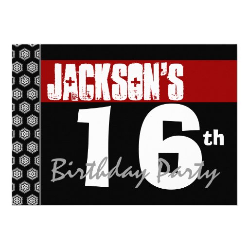 16th Birthday Party Modern Red Black and White Custom Invitation