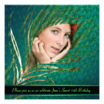 16th Birthday peacock feather photo invitations invitations