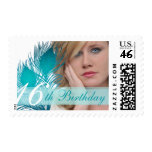 16th Birthday Peacock feathers photo stamps stamps