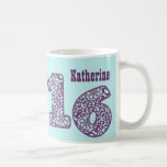 16th Birthday PURPLE AQUA Lace Numbers V29 Coffee Mug