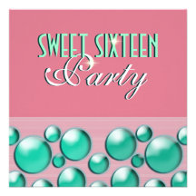 16th elegant pink teal "polka dots" custom invite