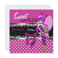 16th Girls Birthday Pink Black Leopard Spots Fairy invitation