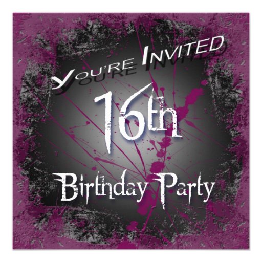 16th Grunge Birthday Party Invitations