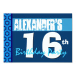 16th Modern Blue Teen Birthday Party Invitation