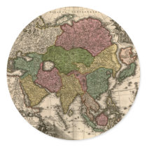 1700's Map of Asia Round Stickers