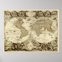 1708 Jean Baptiste Nolin World Map Poster