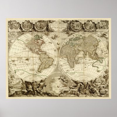 1708 Jean Baptiste Nolin World Map Poster by ZephyrusBooks