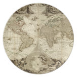 1708 World Map by Jean Baptiste Nolin Dinner Plates