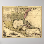 1710 Map of Mexico & From Texas to Florida Print