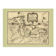1755 Great Lakes and New France / Canada Map Postcards