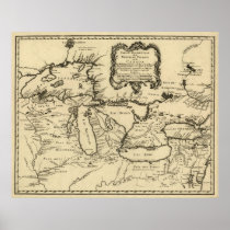 1755 Great Lakes and New France / Canada Map Print
