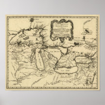 1755 Great Lakes and New France / Canada Map Print
