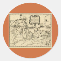1755 Great Lakes and New France / Canada Map Round Sticker