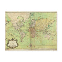1778 Bellin Nautical Chart or Map of the World Postcard