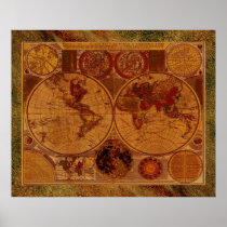 1780 Old World Map Art with Leather-effect border Poster