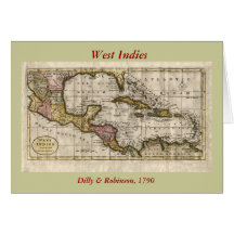 1790 Map of The West Indies by Dilly and Robinson Greeting Card