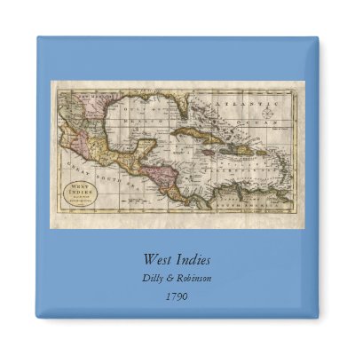 1790 Map of The West Indies by Dilly and Robinson Fridge Magnet by ZephyrusBooks