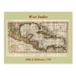 1790 Map of The West Indies by Dilly and Robinson Postcard