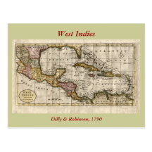 1790 Map of The West Indies by Dilly and Robinson Postcard