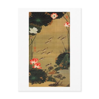 17. 蓮池遊魚図, 若冲 Pond with The Lotus, Jakuchū Post Card by ukiyoemuseum