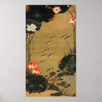 17. 蓮池遊魚図, 若冲 Pond with The Lotus, Jakuchū Poster