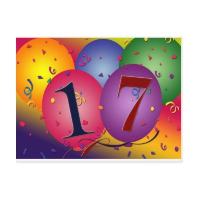 17 Years!  Birthday Balloons Postcards by perfectpostage
