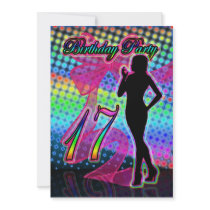 17th Birthday Party Invitation, Neon With Female S