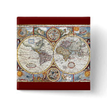 17th Century Dual Hemisphere World Map Pin