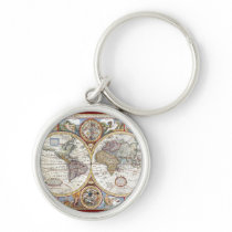 17th Century Dual Hemisphere World Map Key Chains
