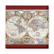17th Century Dual Hemisphere World Map Refrigerator Magnets