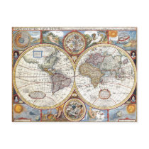 17th Century Dual Hemisphere World Map Postcards