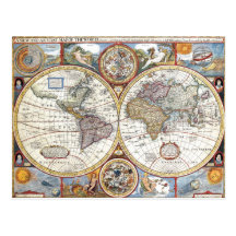 17th Century Dual Hemisphere World Map Postcards