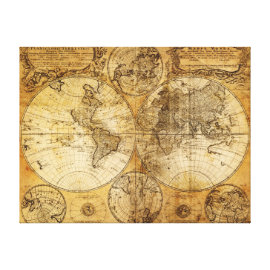17th century old World Continent Map canvas print