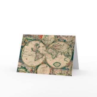 17th Century World Map Greeting Card card