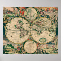 17th Century World Map - Poster