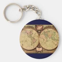 1808 Captain Cook's double-hemisphere World Map Keychains