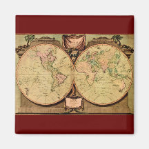 1808 Captain Cook's double-hemisphere World Map Refrigerator Magnets