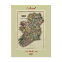 1813 Ireland Map by John Pinkerton postcards