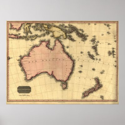 1818 Australasia  Map - Australia, New Zealand Poster by ZephyrusBooks