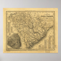 1833 Rail & Ship Routes Map of South Carolina posters