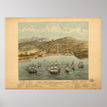 1846 San Francisco CA Birds Eye View Panoramic Map Print