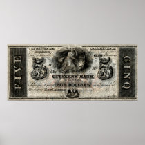 1850 New Orleans Five Dollar Note Print