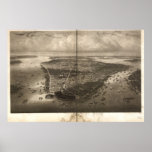 1851 New York City NY Birds Eye View Panoramic Map Print